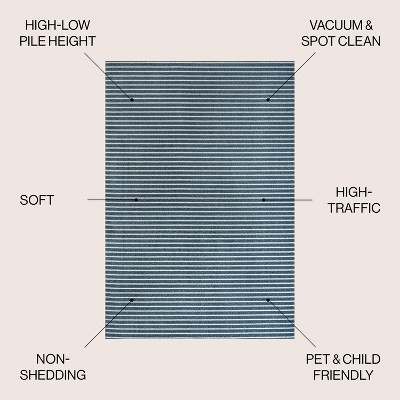 Ivory and Navy Striped Synthetic 4' x 6' Reversible Rug