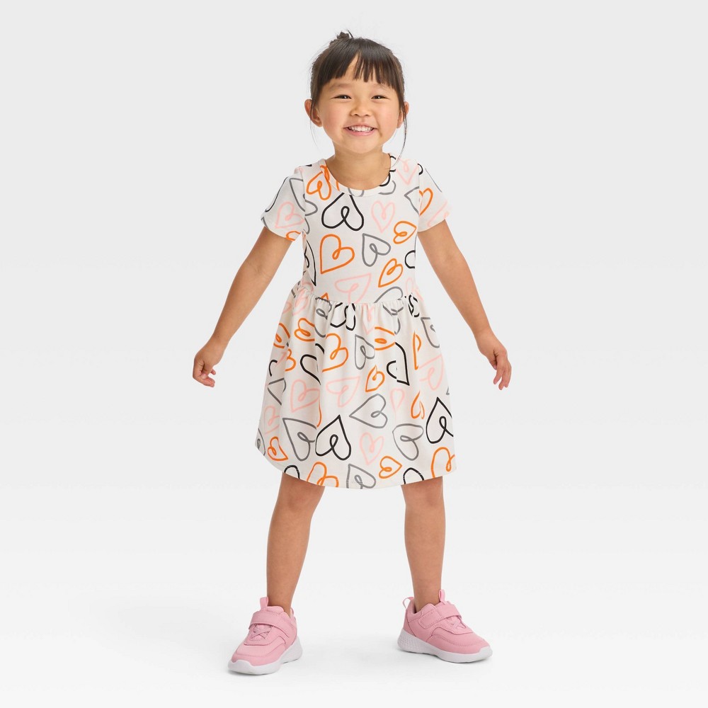Toddler Girls' Hearts Short Sleeve Dress - Cat & Jack™ Cream 4T