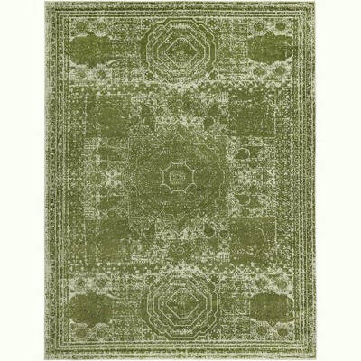 Green Geometric 9' x 12' Synthetic Easy Care Area Rug