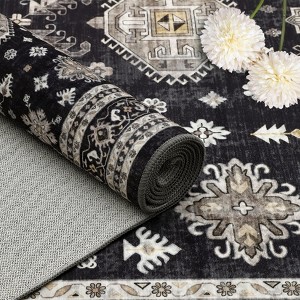 Washable Indoor Rug, Non-Slip & Non-Shedding, Vintage Floral Hallway Runner, Foldable Low Pile, Oriental Medallion Design - 1 of 4