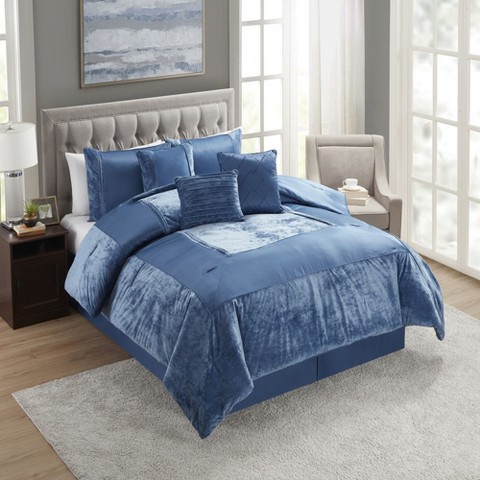 Sweet Home Collections Комплект постельного белья Sweet Home Collection Luna из велюра, King, синий, 7 предметов