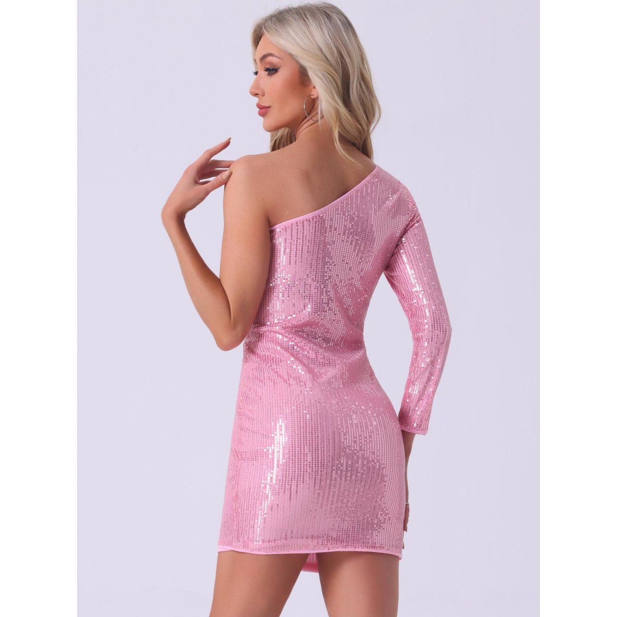 Женские платья INSPIRE CHIC Women's Sequin Sparkly One Shoulder Party Club Cocktail Dress Pink Medium — фото 3