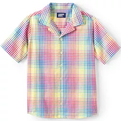 Lands' End Kids Short Sleeve Poplin Camp Shirt - Medium - Rainbow Check