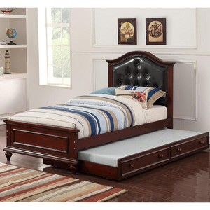 Sapphtopaz Modern Classic Twin Size Bed Frame with PU Upholstered Headboard Pine Platform Bed Frame for Kids with Trundle Bed Frame for Bedroom - 1 of 4