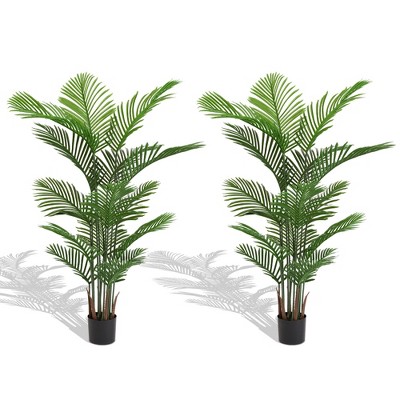 SKRAN Set of 2 Fake Tropical Palm Plants for Indoor & Outdoor Decor, Large Faux Greenery for Home, Office, Patio, and Entryway.