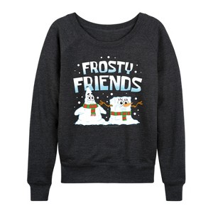 Women's - SpongeBob SquarePants - Frosty Friends Lightweight French Terry Wide Neck Long Sleeve Shirt - 1 of 4