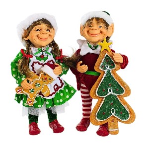 Karen Didion 9.5 Inch Gingerbread Elf Set Girl Boy Christmas Figurines - 1 of 3