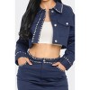 Slickblue Women's Two Piece Set, Embroidered Cropped Shirt and Skirt, Pocket Detail, Navy/Taupe, Size S-L - 2 of 4