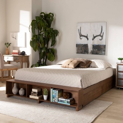 Arthur King Size Ash Walnut Wood Platform Bed with Storage
