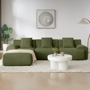 VASIP 113" Modern L-Shaped 3-Seater Sectional Sofa with Ottoman, Beige Corduroy Upholstery Deep Seat Couch for Living Room,No Assembly - 1 of 4