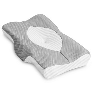 Okak Ergonomic Memory Foam Pillows with Breathable Cover, Pressure Relief Bed Pillows, Cervical Neck Pillow for All Positions, White+Gray - 1 of 4