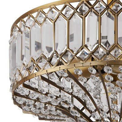Hollywood Glam 17" Gold Metal & Beveled Jeweled Glass Drum LED Light