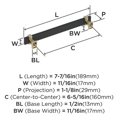 Overton 6-5/16 inch Matte Black and Golden Champagne Cabinet Pull