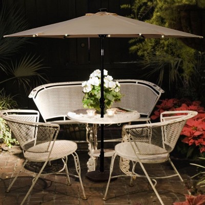 Beige 9FT Solar LED Patio Umbrella with Steel Frame