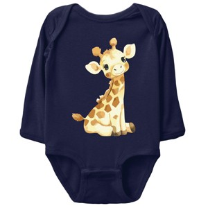 The Juniper Shop Watercolor Giraffe Long Sleeve Bodysuit - NB - Navy - 1 of 4