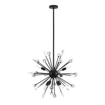 LLHZSY 8/12-Light Modern Black Sputnik Pendant Starburst Firework Crystal Chandelier - W26.77"/31.49"