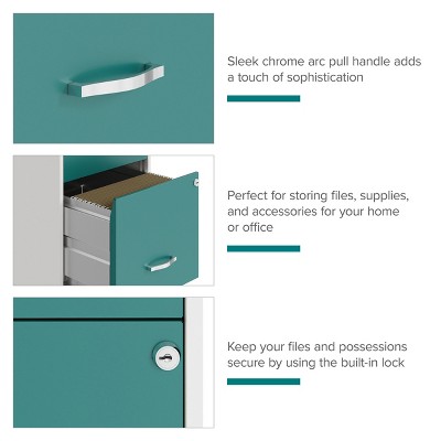 Pearl White and Teal 2-Drawer Lockable Metal File Cabinet
