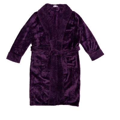 cheibear Women's Lounge Robe Soft Warm Flannel Plush Fluffy Bathrobe with Belt and Pockets