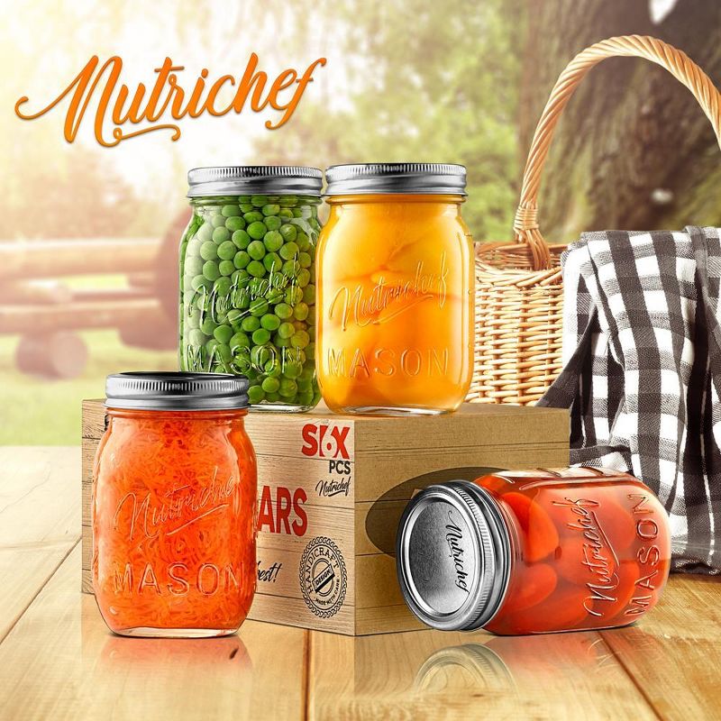 NutriChef 4 Pcs. Glass Mason Jars with Regular Lids and Bands, DIY Magnetic Spice Jars, Ideal for Meal Prep, Jam, Honey, Wedding Favors, and more, 3 of 8