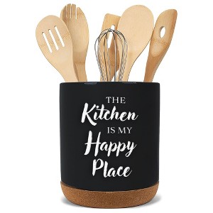 Elanze Designs Happy Place Black X-Large Cork Bottom Kitchen Utensil Holder - 1 of 4