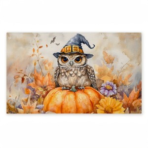 Stupell Industries Owl Perched on Pumpkin Printed Outdoor Door Mat, design by LSR Design Studio, 18"x30" - 1 of 4