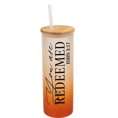 Elanze Designs You Are Redeemed Vertical Walk in Faith Wrap-Around Design 25 Ounce Frosted Gradient Glass On-The-Go Coffee Travel Skinny Tumbler Mug