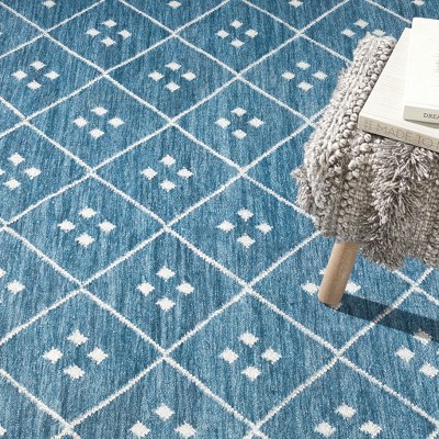 Indigo Blue Diamond Pattern Synthetic Washable Rug 3' x 5'