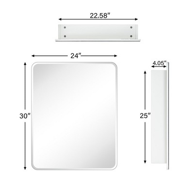 TEHOME 24'' x 30'' White Frameless Metal Medicine Cabinet with Mirror