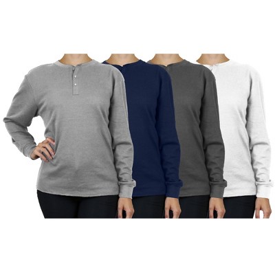 Blue Ice  Women's Loose Fit  Waffle-Knit Thermal Henley- 4 Pack