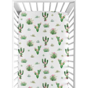 Sweet Jojo Designs Girl Baby Fitted Crib Sheet Cactus Floral Pink Green and White