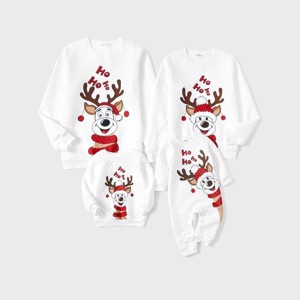 PATPAT Christmas Family Matching Sweatshirt Cute Elk Print Sweater Pullover Top Mommy and Me Xmas Ugly White Shirt For Family Kids - 1 of 4
