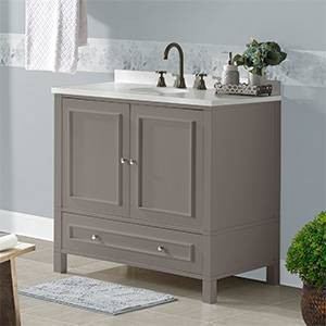 Gray 36" Freestanding Double Door Vanity Cabinet with Nickel Hardware