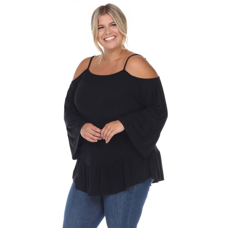 Plus Size Cold Shoulder Ruffle Sleeve Top -White Mark, 2 of 6