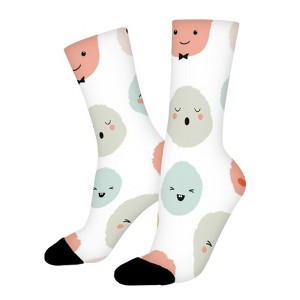 Happy Smiley Pattern Women Printed Crew Socks Funny Funky Socks Soft Polyester Novelty Gifts for Artists Men - 1 of 1