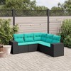 vidaXL Patio Sofa Set with Cushions - 5 Piece Outdoor Furniture - Black Poly Rattan - Modular Design - 2 of 4