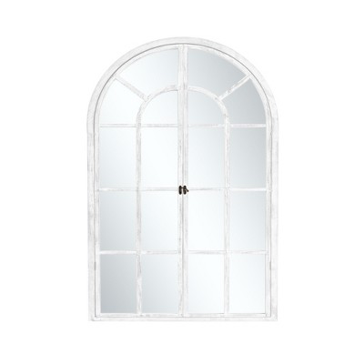 Dovelina Arched Wood Frame Window Pattern Decorative Wall Mirror