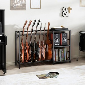 MOEPISY Record Player Stand with Guitar Stand, Guitar Holder 7 Space for Multiple Guitars, Black - 1 of 4