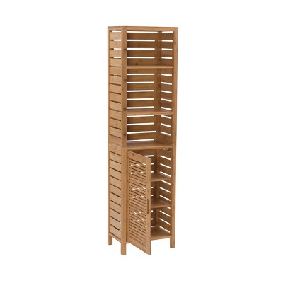 Bracken Vertical Bamboo Storage Cabinet with Hidden Shelves - Brown