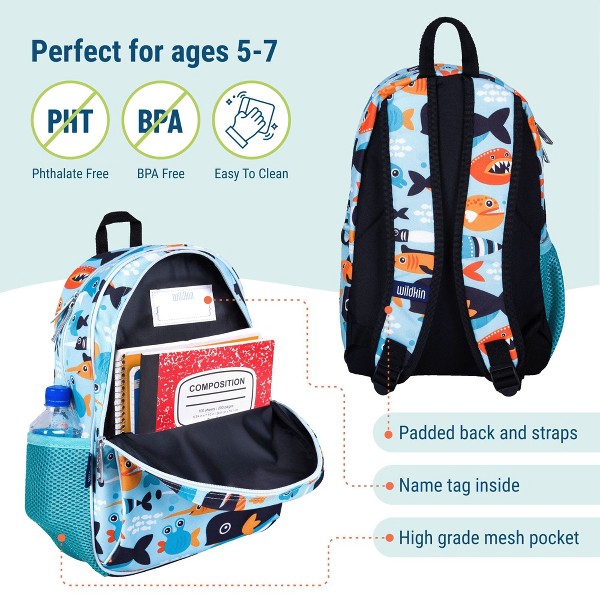 Mochila para niños Wildkin de 15 pulgadas – resistente, acolchada, ajustable para escuela y viajes 3