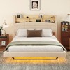 TiramisuBest Queen Size Upholstered Floating Bed with LED and Storage Headboard - Beige Upholstered Design - 4 of 4