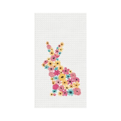 C&F Home Floral Bunny Embroidered Waffle Weave Kitchen Towel