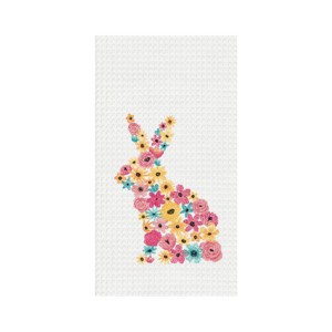 C&F Home Bunny Rabbit Floral Flower Design Easter Spring Theme Embroidered Waffle Weave Kitchen Dishtowel - 1 of 4