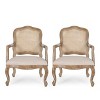Set of 2 Andrea French Country Wood and Cane Upholstered Dining Armchairs - Christopher Knight Home - 2 of 4