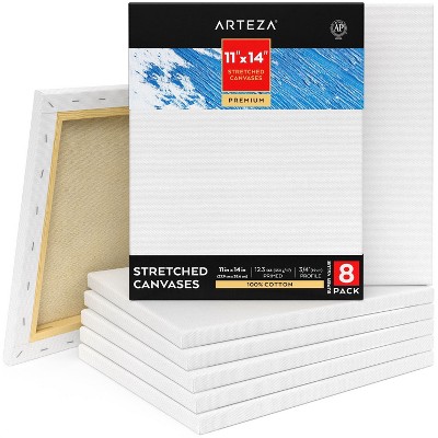 Arteza Stretched Canvas, Premium, White, 11"x14", Blank Canvas Boards for Painting - 8 Pack (ARTZ-8746)