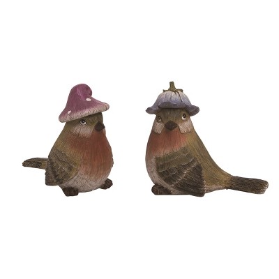 Transpac Large Multicolored Resin Bird Figurines with Flower Hat Set of 2 Decorative Tabletop Objects