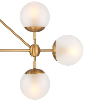 Soft Gold Mid-Century Modern Sputnik Chandelier with Frosted Glass Globes