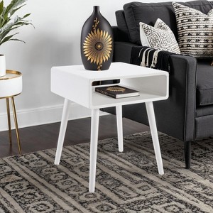 HomeStock End Table with Shelf, Mid Century Modern Side Table with Open Cubby, Curved Edges, Tapered Legs and Spacious Surface - 1 of 4