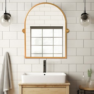 Lirago Arch Metal Wall Mirror with Tilted Frame Vanity Mirror Decor Mirror 36x24 Gold - 1 of 4