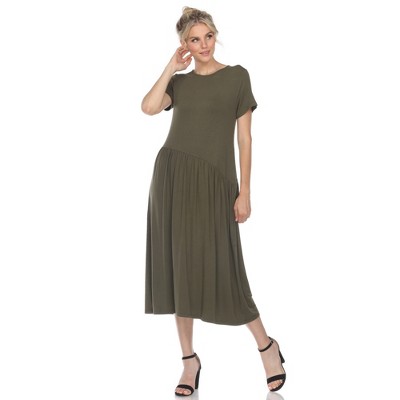 Women's Short Sleeve Asymmetrical Waist Maxi Dress Olive Xlarge - White ...