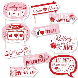 Big Dot of Happiness Funny Lucky in Love Photo Props, Las Vegas Bachelorette Party Decorations, Red & Pink Photo Booth Props Kit - 10 Piece - 1 of 4